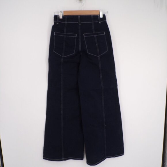 Maeve Anthropologie Wide Leg Pants Dark Blue Contrast Stitching High Waist Sz 25 - Picture 9 of 11